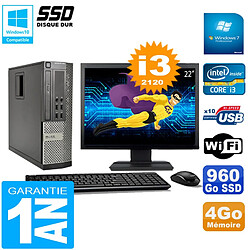 PC DELL 990 SFF Core I3-2120 Ram 4Go Disque 960Go SSD Graveur Wifi W7 Ecran 22" - Occasion