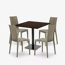 Avis Grand Soleil Ensemble Table Bois 90x90cm Horeca et 4 Chaises Empilables Poly RotinBar Restaurant Café Barrett - Beige