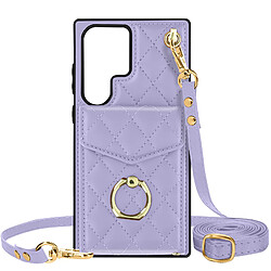 Avizar Coque Cordon pour Samsung Galaxy S23 Ultra Dos Portefeuille Bague Violet Clair