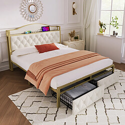 Avis ComfortXL Lit Double 140 X 200 Avec Sommier à Lattes En Métal, Beige Clair (matelas Non Inclus)