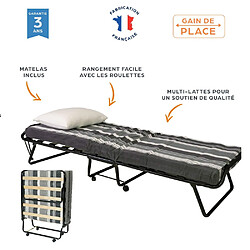 Sedac Lit pliant M8 - 80x190 - Tissu déco - Lattes bois - Gain de place