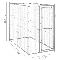 Helloshop26 Chenil extérieur cage enclos parc animaux chien extérieur pour chiens acier galvanisé 110 x 220 x 180 cm 02_0000469