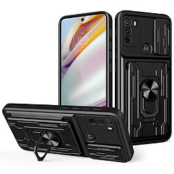 Coque en TPU anti-rayures avec béquille et porte-carte noir pour votre Motorola Moto G60