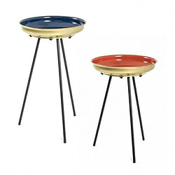 Pegane Lot de 2 tables coloris noir-bleu-corail-or en acier