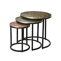 Vente-Unique Tables basses gigognes BELAMI - Motifs sculptés - Métal - Coloris : Doré, argent, cuivre 