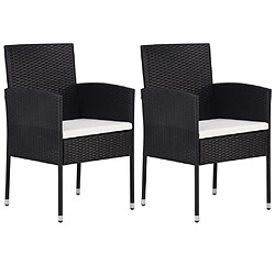 vidaXL Chaises de jardin coussins blanc crème 2pcs noir résine tressée