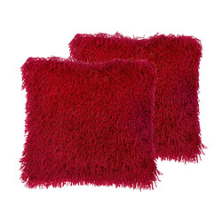 Beliani Lot de 2 coussins CIDE Bouclé 45 x 45 cm Unicolore Rouge foncé