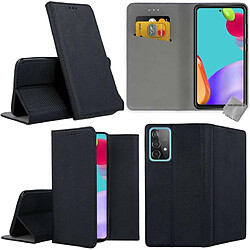 Htdmobiles Housse etui portefeuille avec coque intérieure en silicone pour Samsung Galaxy A52 5G + verre trempe - NOIR MAGNET