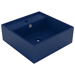 vidaXL Lavabo carré à trop-plein Bleu foncé mat 41x41 cm Céramique