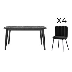 Rendez Vous Deco Table et chaise 4 personnes Oman en velours et bois noir