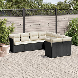 vidaXL Salon de jardin 8 pcs avec coussins noir résine tressée