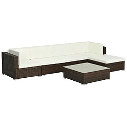 Maison Chic Salon de jardin 6 pcs + coussins - Mobilier/Meubles de jardin - Table et chaises d'extérieur Résine tressée Marron -MN81240