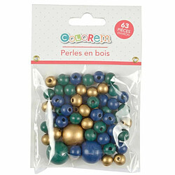 Paris Prix Lot de 63 Perles Rondes Bois 1-2cm Bleu Paon