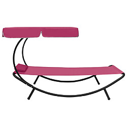 Avis Helloshop26 Lit de repos transat chaise longue d'extérieur 200 cm avec auvent et oreiller rose 02_0012009