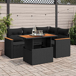 vidaXL Salon de jardin 5 pcs avec coussins noir résine tressée acacia