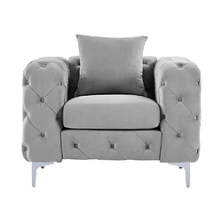 Avis Vente-Unique Fauteuil chesterfield en velours gris clair EDWINA