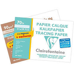 Clairefontaine 196854AMZC- Un lot de 2 pochettes 15 feuilles (12 + 3 gratuites) 21x29,7 cm comprenant une pochette Millimétré 90g et une pochette Calque 70/75g