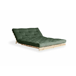 Inside 75 Canapé convertible futon ROOTS pin naturel coloris vert olive couchage 140x200 cm.