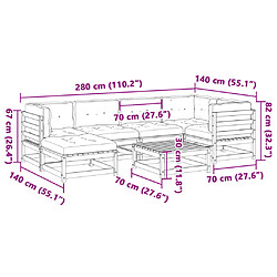 vidaXL Salon de jardin 7 pcs avec coussins cire marron bois pin massif pas cher