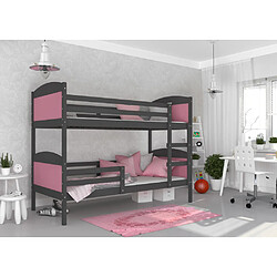 Kids Literie Lit Superposé Mati 90x190 Gris - rose Livré avec sommiers