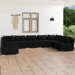 vidaXL Salon de jardin 9 pcs avec coussins Résine tressée Noir