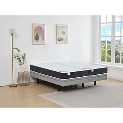 Vente-Unique Lit électrique de relaxation déco + matelas ressorts ensachés et mémoire de forme - 2 x 80 x 200 cm - Tissu - Gris - RIZALI de DREAMEA