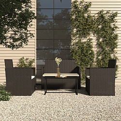 vidaXL Mobilier d'extérieur 4 pcs avec coussins Résine tressée Noir