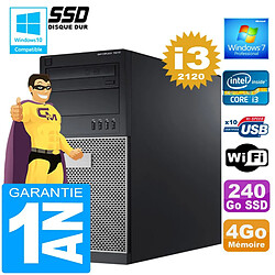 PC Tour DELL 7010 Core I3-2120 Ram 4Go Disque 240 Go SSD Wifi W7 - Occasion