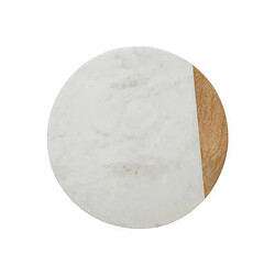 Pegane Plateau tournant en bois de manguier naturel et marbre Blanc - Diamètre 30 x Hauteur 3,8 cm