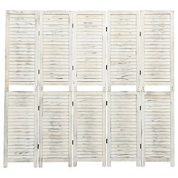 Maison Chic Paravent/Cloison de séparation 5 panneaux Blanc antique 178,5x166cm Bois -MN85528