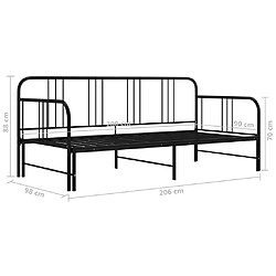 vidaXL Cadre de canapé-lit extensible sans matelas Noir Métal 90x200cm pas cher