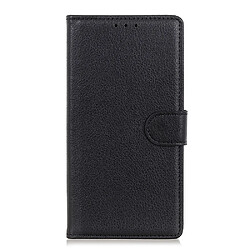 Etui en PU texture litchi, magnétique avec support, noir pour votre Realme 9 Pro