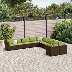 vidaXL Salon de jardin 10 pcs avec coussins marron résine tressée