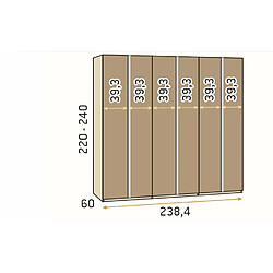 Inside 75 Armoire 6 portes poignée Perfil standard 238,4 x 220 cm 4 tiroirs couleur Tundra Pizzara Laquée