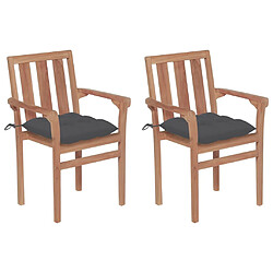 vidaXL Chaises de jardin lot de 2 et coussins anthracite Bois de teck 