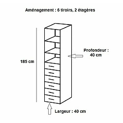 Inside 75 Colonne de rangement LUND 6 tiroirs blanc mat 40 x 40 cm profondeur