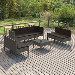 vidaXL Salon de jardin 8 pcs avec coussins résine tressée gris