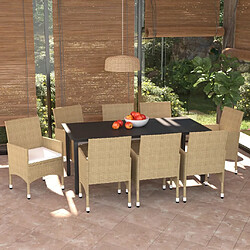 Maison Chic Ensemble à manger d'extérieur 9 pcs avec coussins,Salon de jardin,Mobilier de jardin Poly rotin Beige -GKD185161