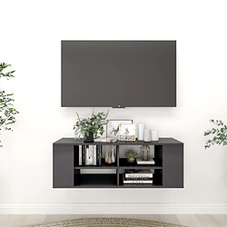 vidaXL Meuble TV mural Gris brillant 102x35x35 cm Bois d’ingénierie