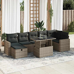 vidaXL Salon de jardin 8 pcs avec coussins gris résine tressée