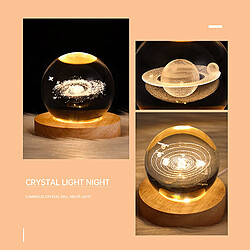 KILISKY Lampe globe en cristal gravée en 3D - Veilleuse boule de cristal lumineuse - avec base en bois