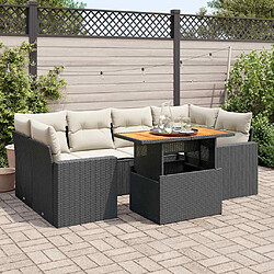 vidaXL Salon de jardin 7 pcs avec coussins noir résine tressée