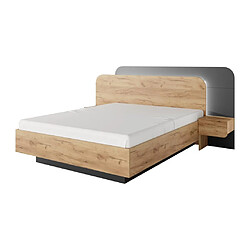 Acheter Vente-Unique Lit avec chevets 160 x 200 cm - Avec LEDs - Coloris : Naturel et anthracite + Sommier + Matelas - DESADO