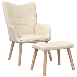 vidaXL Chaise de relaxation avec tabouret Crème Tissu