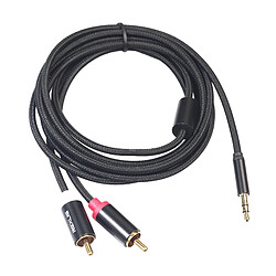 Wewoo Connecteur mâle 3,5 mm à double RCA plaqué or Câble audio tressé en coton noir pour entrée RCA Haut-parleur actifLongueur 5 m