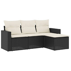 vidaXL Salon de jardin 4 pcs avec coussins noir résine tressée