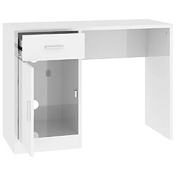 Helloshop26 Bureau table poste de travail meuble d'ordinateur informatique étude avec tiroir et armoire brillant 100 x 40 x 73 cm blanc 02_0023450