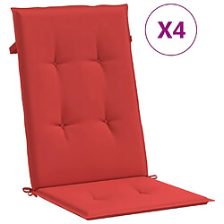 vidaXL Coussins de chaise de jardin dossier haut lot de 4 rouge tissu