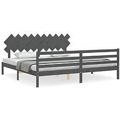 Maison Chic Lit adulte - Cadre Structure de lit avec tête de lit Contemporain gris 200x200 cm bois massif -MN10154