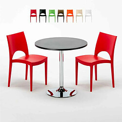 Grand Soleil Table Ronde Noir et 2 Chaises Colorées P